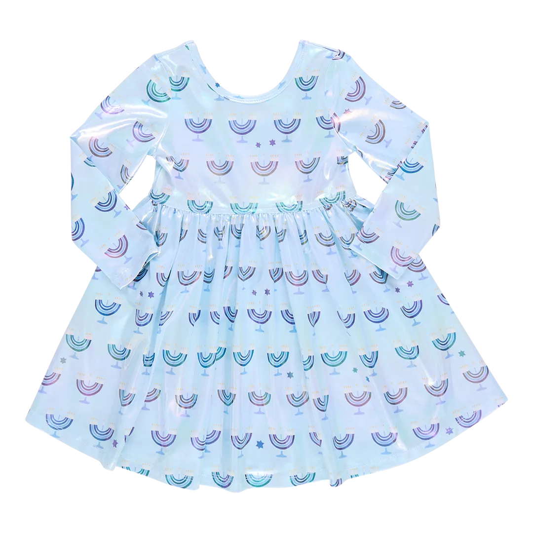 Pink Chicken Girls Lame Steph Dress - Hanukkah Menorahs