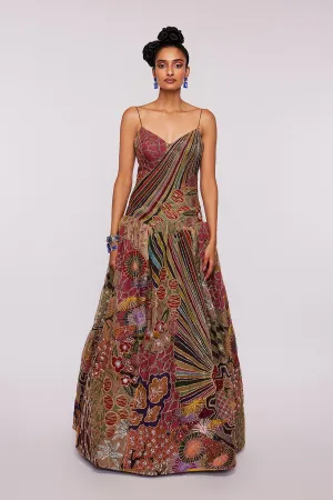 Pink Dudes Divergence Organza Printed And Embellished Gown