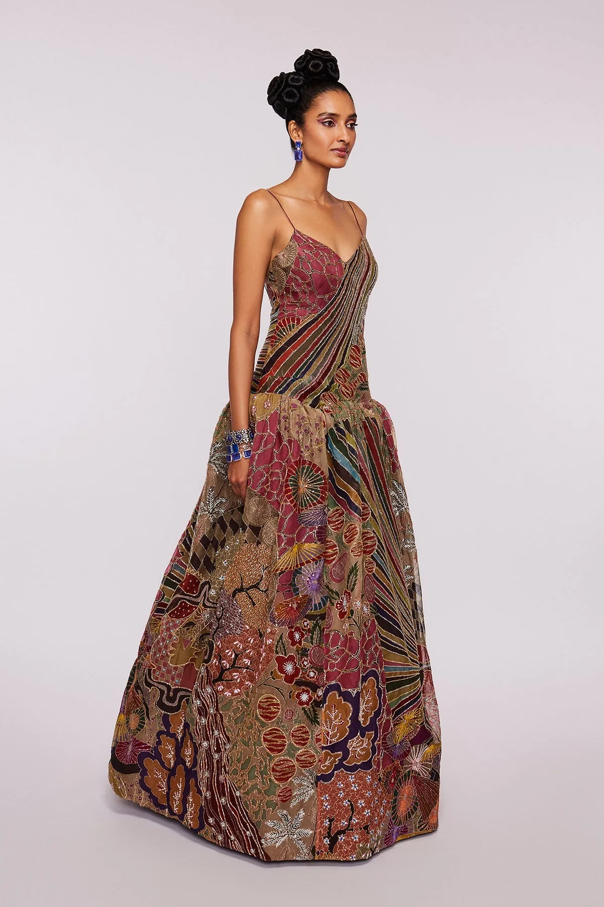 Pink Dudes Divergence Organza Printed And Embellished Gown