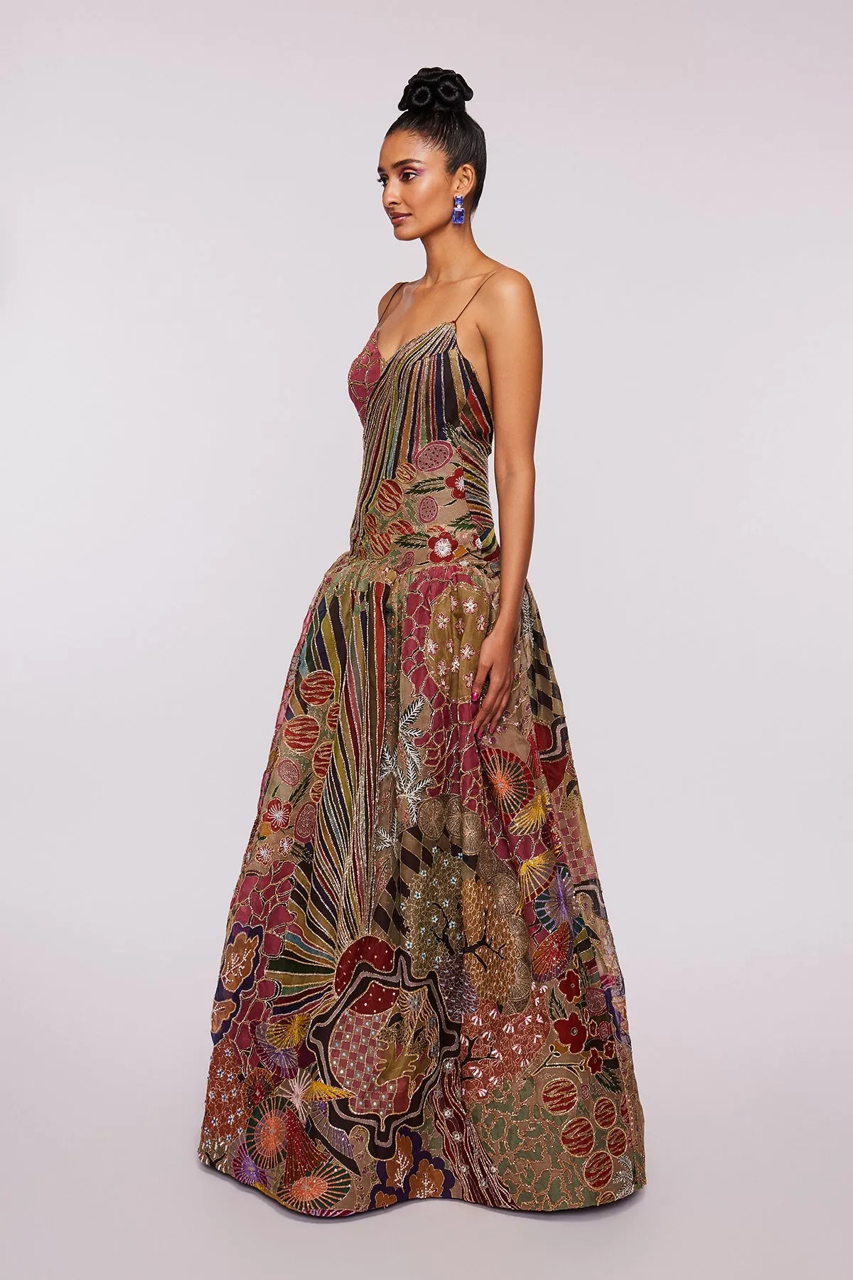 Pink Dudes Divergence Organza Printed And Embellished Gown