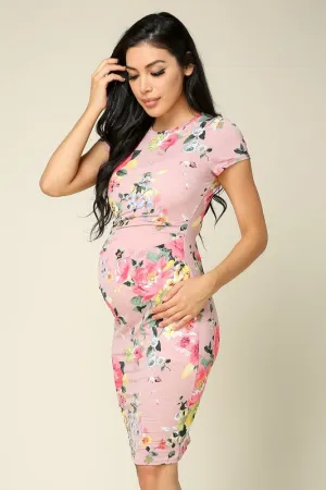Pink Floral Maternity Bodycon Dress