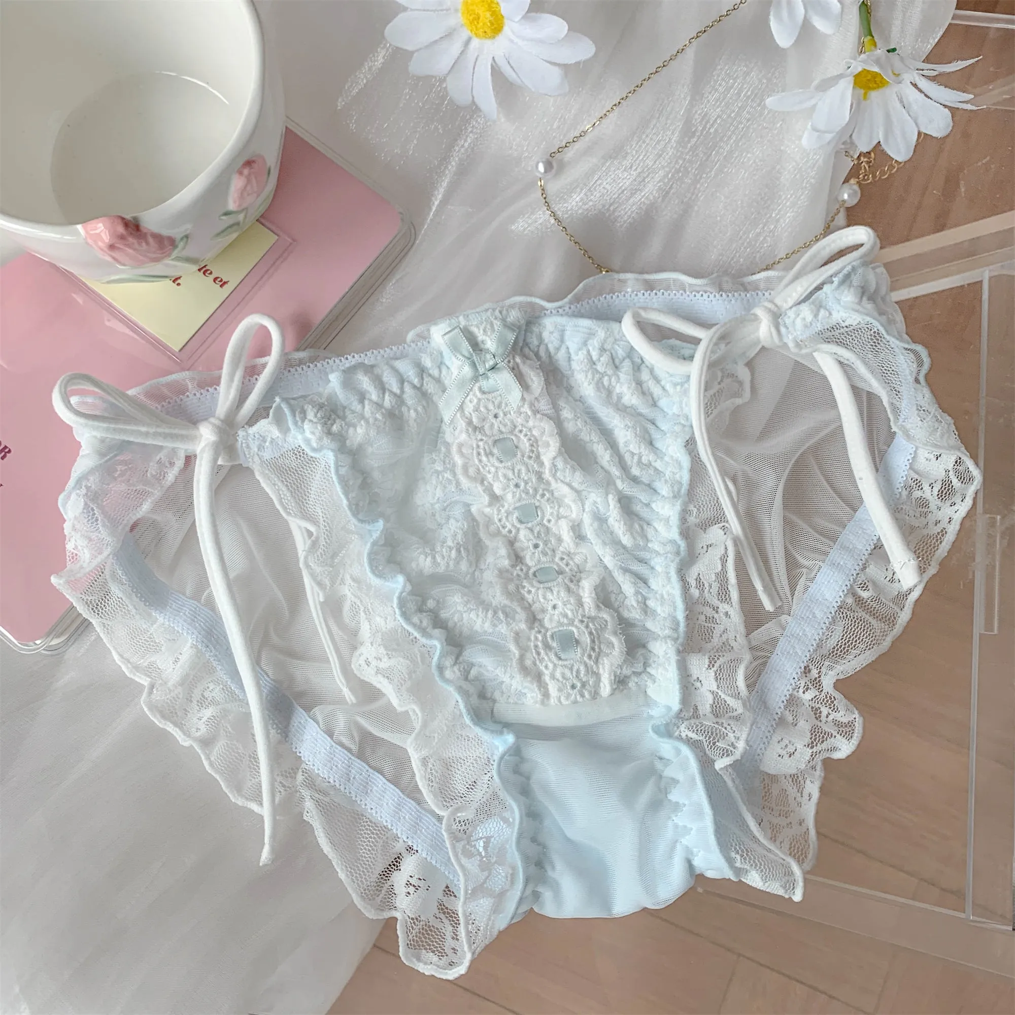Pink Lace Up Panties  KF83995