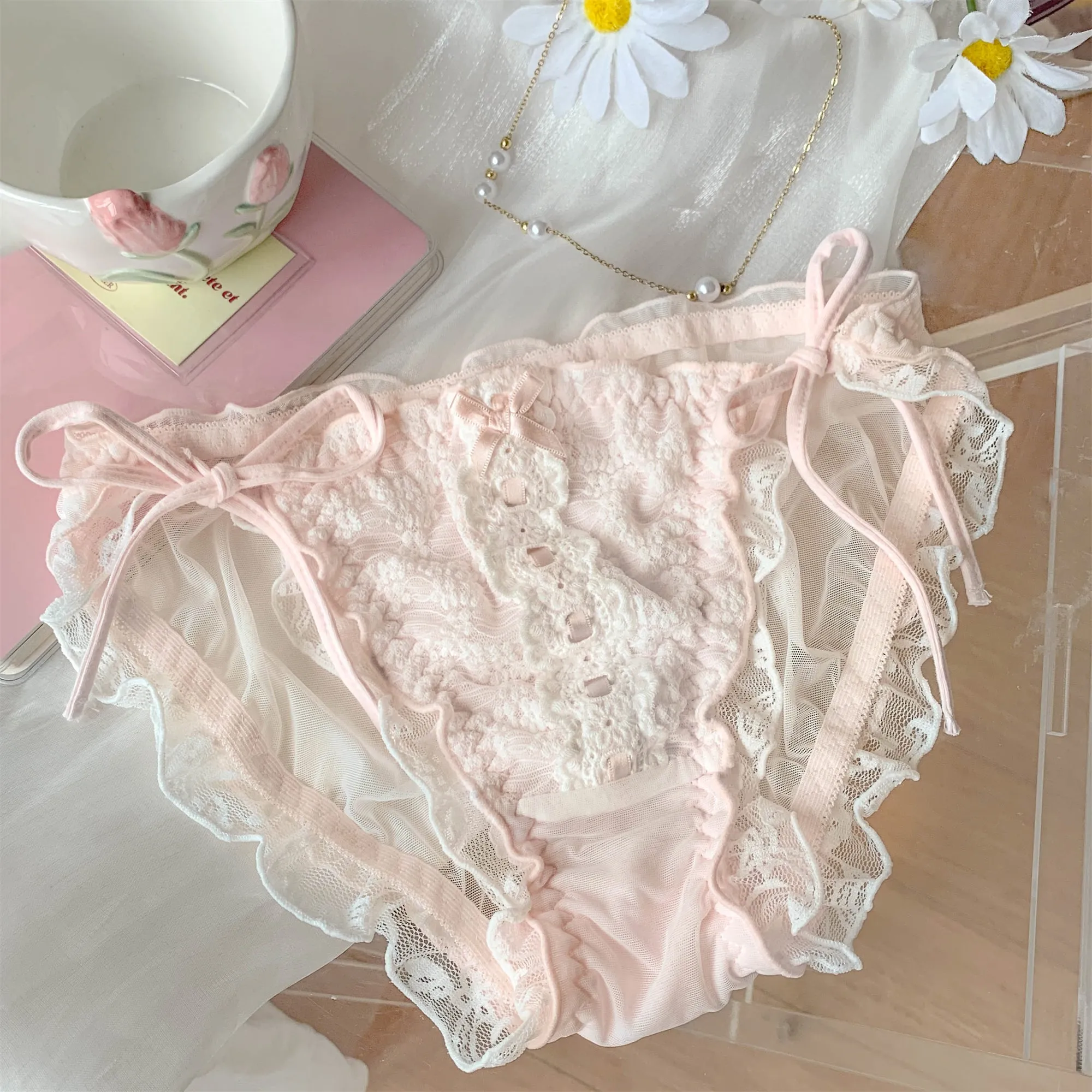 Pink Lace Up Panties  KF83995