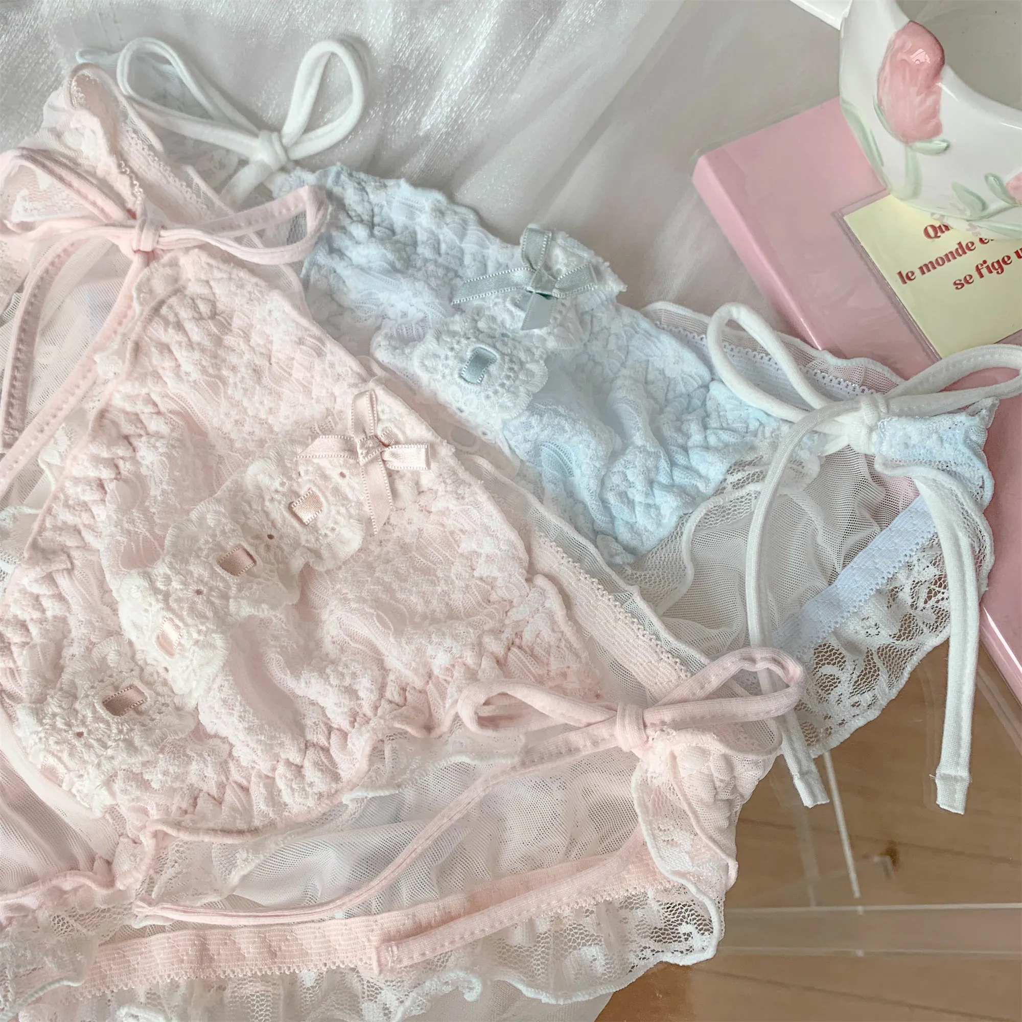 Pink Lace Up Panties  KF83995