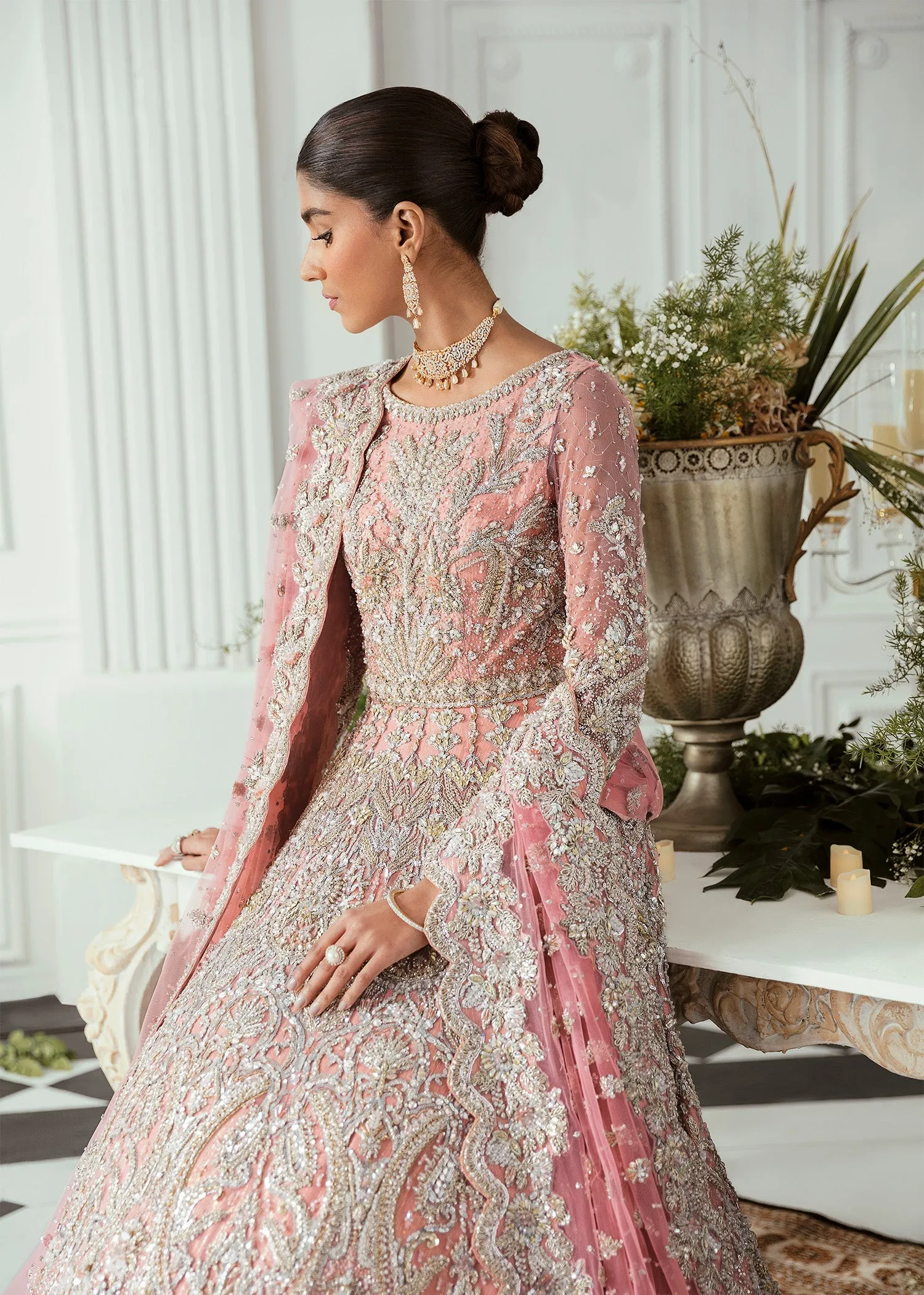 Pink Lehenga Gown and Dupatta Pakistani Bridal Dress