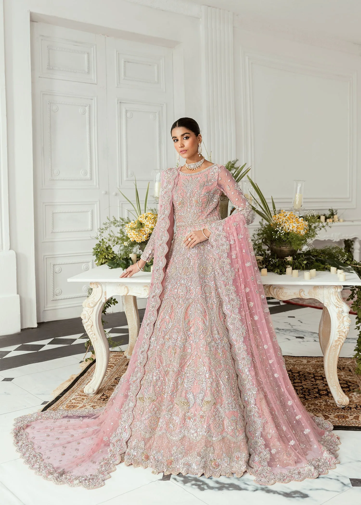 Pink Lehenga Gown and Dupatta Pakistani Bridal Dress