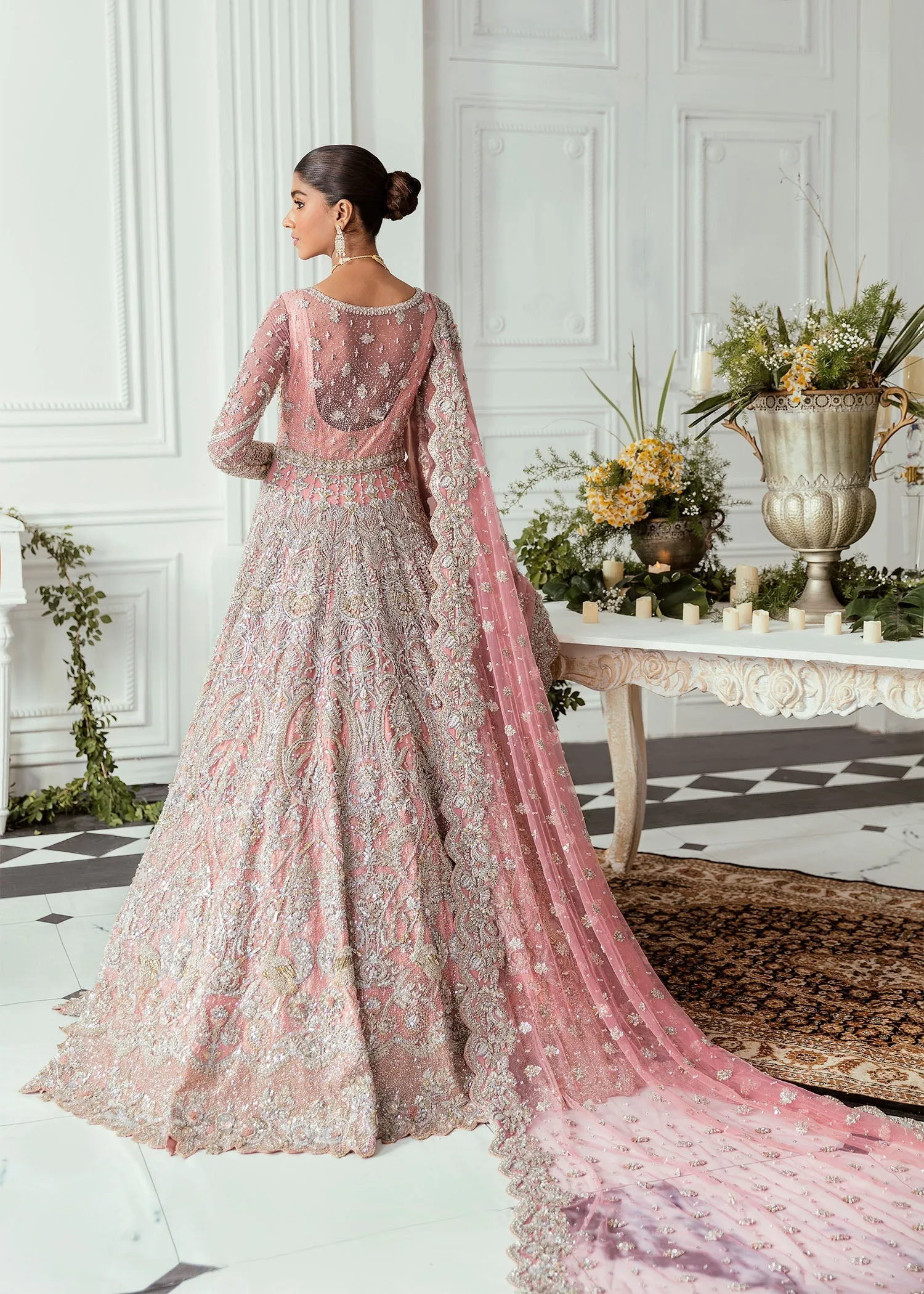 Pink Lehenga Gown and Dupatta Pakistani Bridal Dress