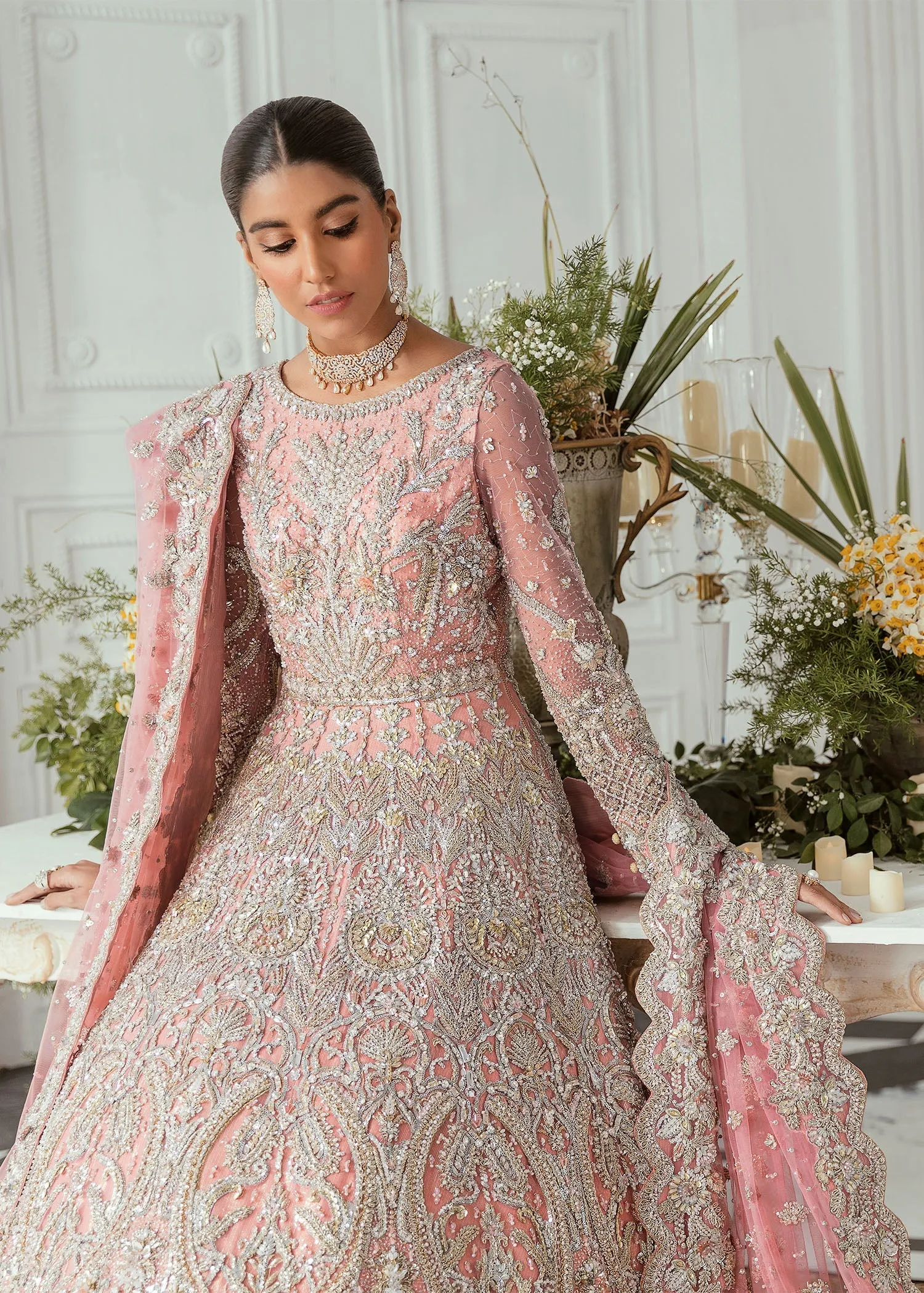 Pink Lehenga Gown and Dupatta Pakistani Bridal Dress
