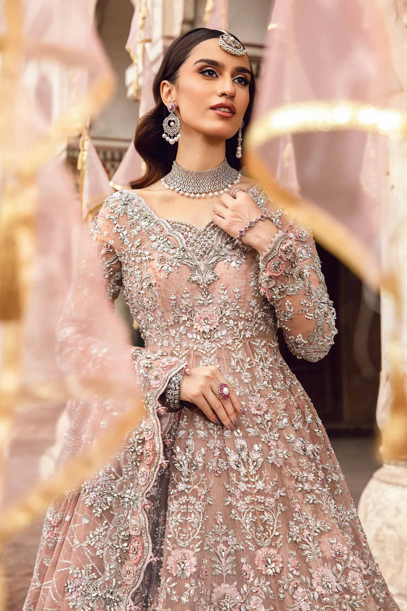 Pink Pakistani Bridal Dress in Frock and Lehenga Style