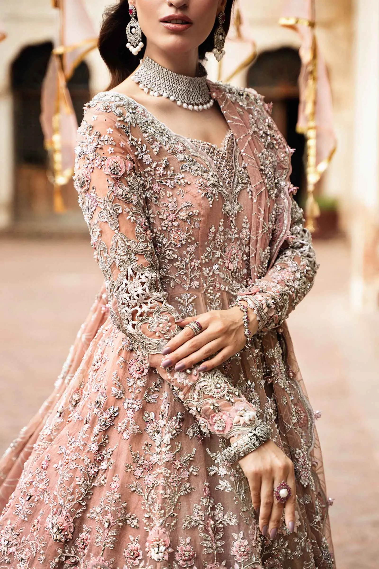 Pink Pakistani Bridal Dress in Frock and Lehenga Style