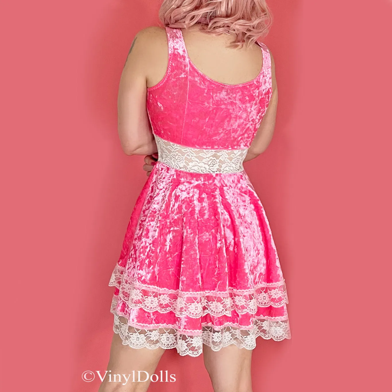 Pink Velvet Lace Dress