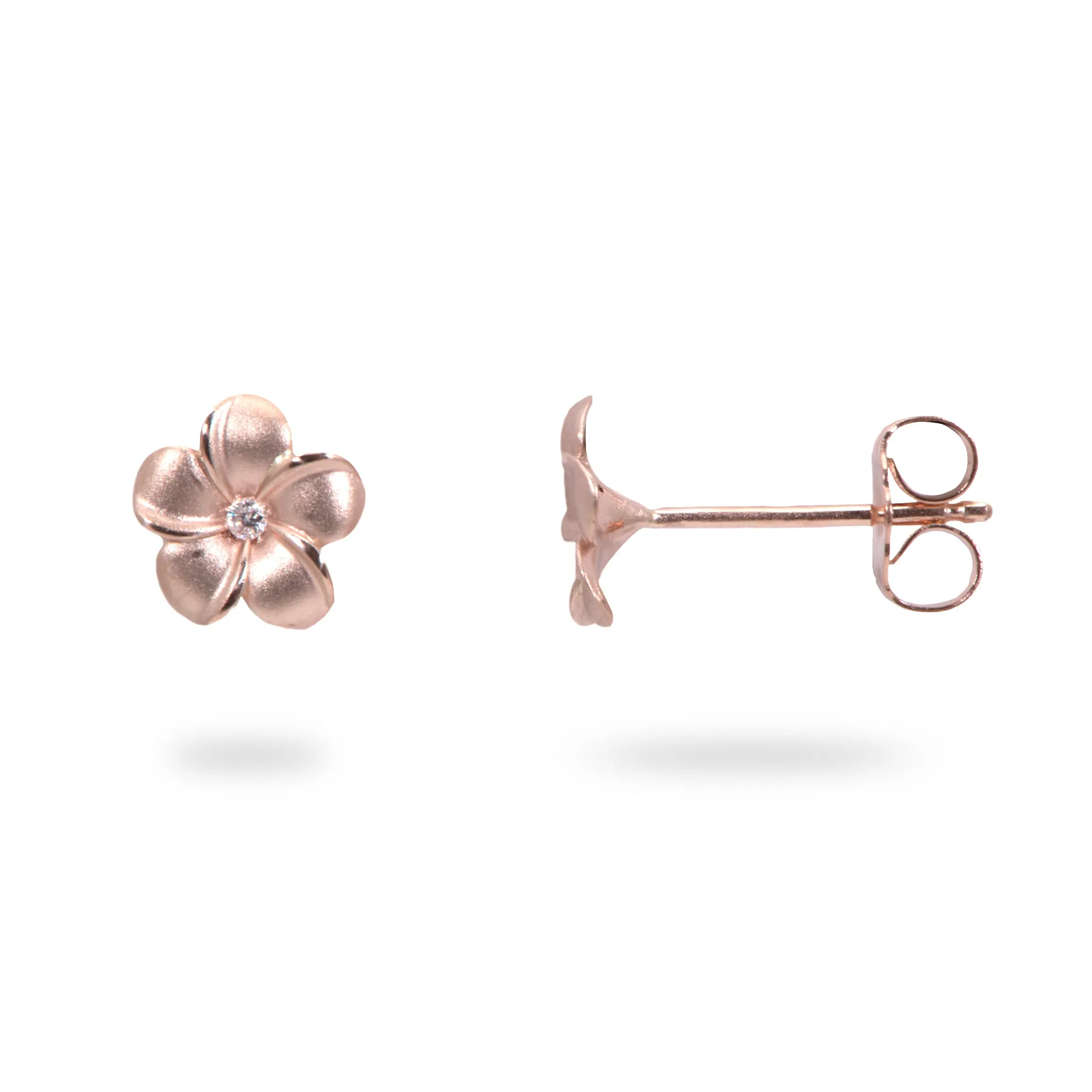 Plumeria Earrings in Rose Gold with Diamonds - 8mm