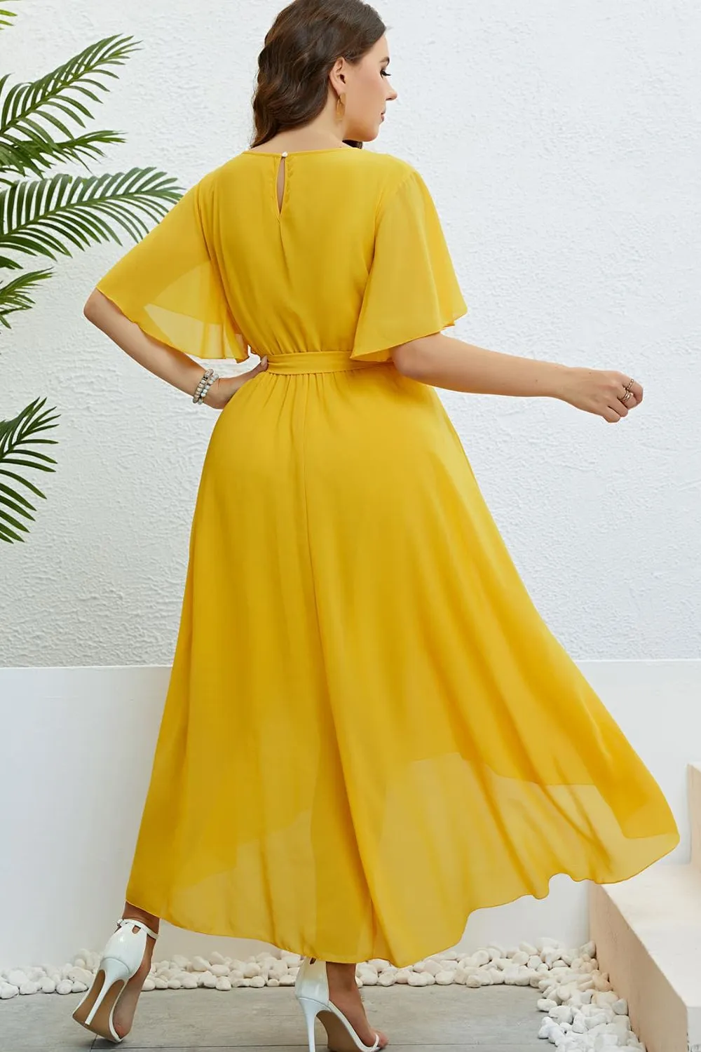 Plus Size Belted High-Low Midi Dress