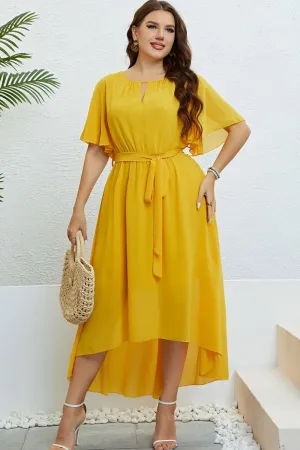 Plus Size Belted High-Low Midi Dress