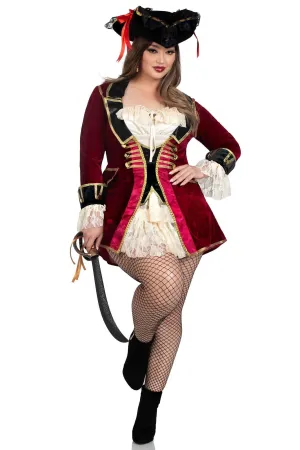 Plus Size Captivating Pirate Captain Velvet Coat Dress, Tie-Front Bodice