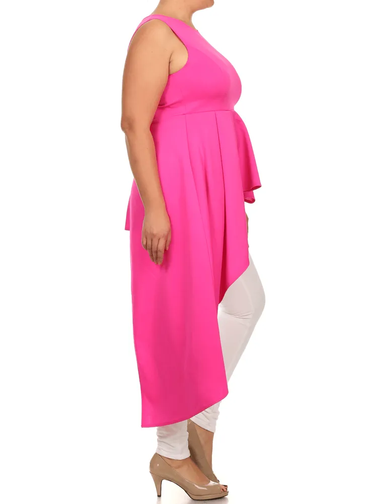 Plus Size Gala Asymmetrical Pink Maxi Shirt Dress