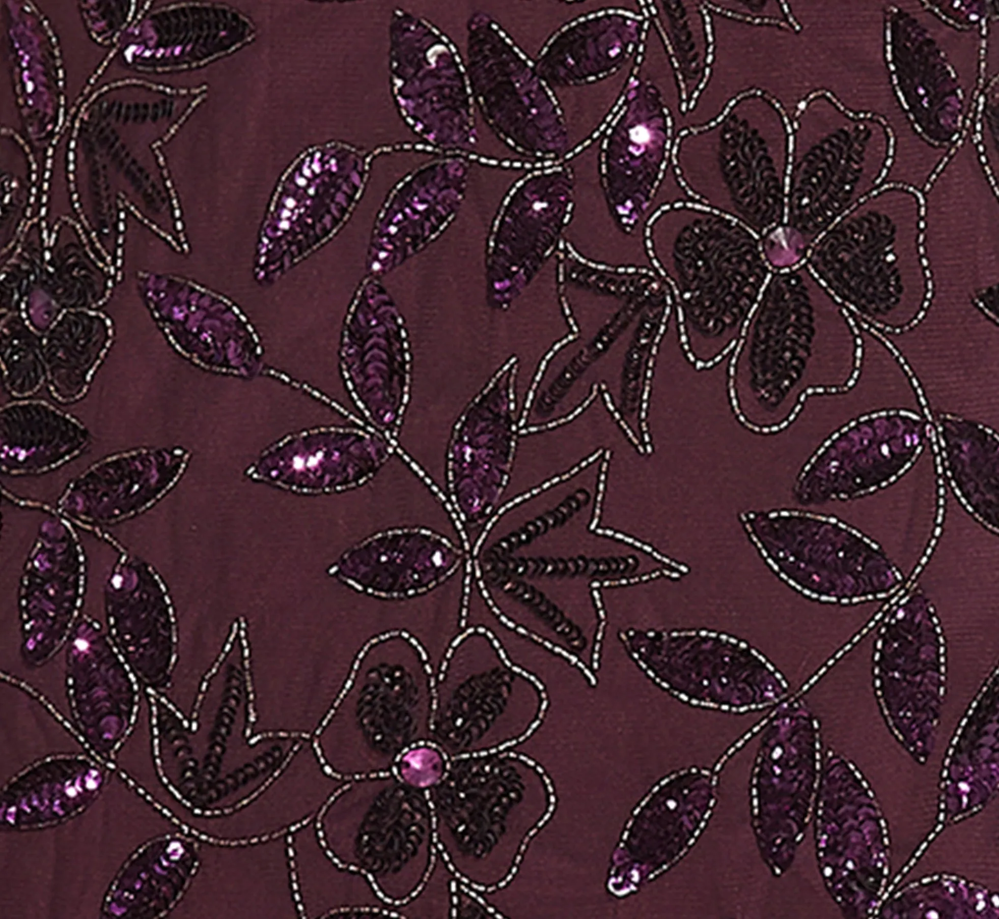 Plus Size Hand Beaded Short Sleeve Floral Godet Gown In Night Plum