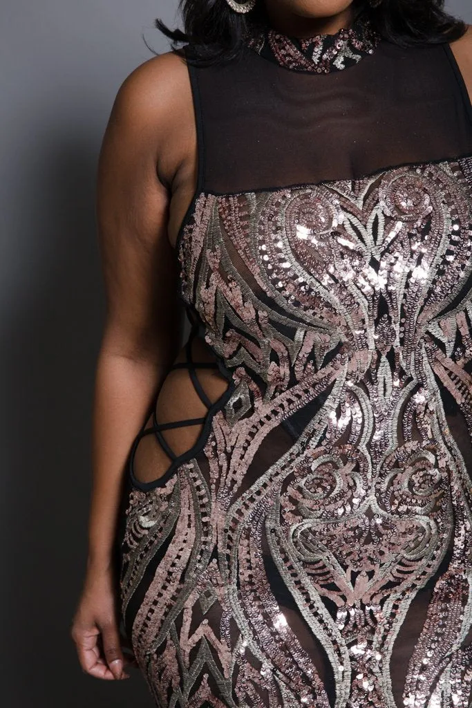 Plus Size Lace Up Sides Sequin Maxi Dress