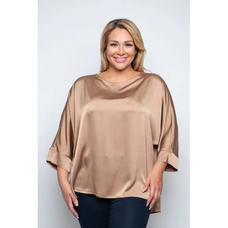Plus Size Satin 3/4 Sleeve Tunic Top