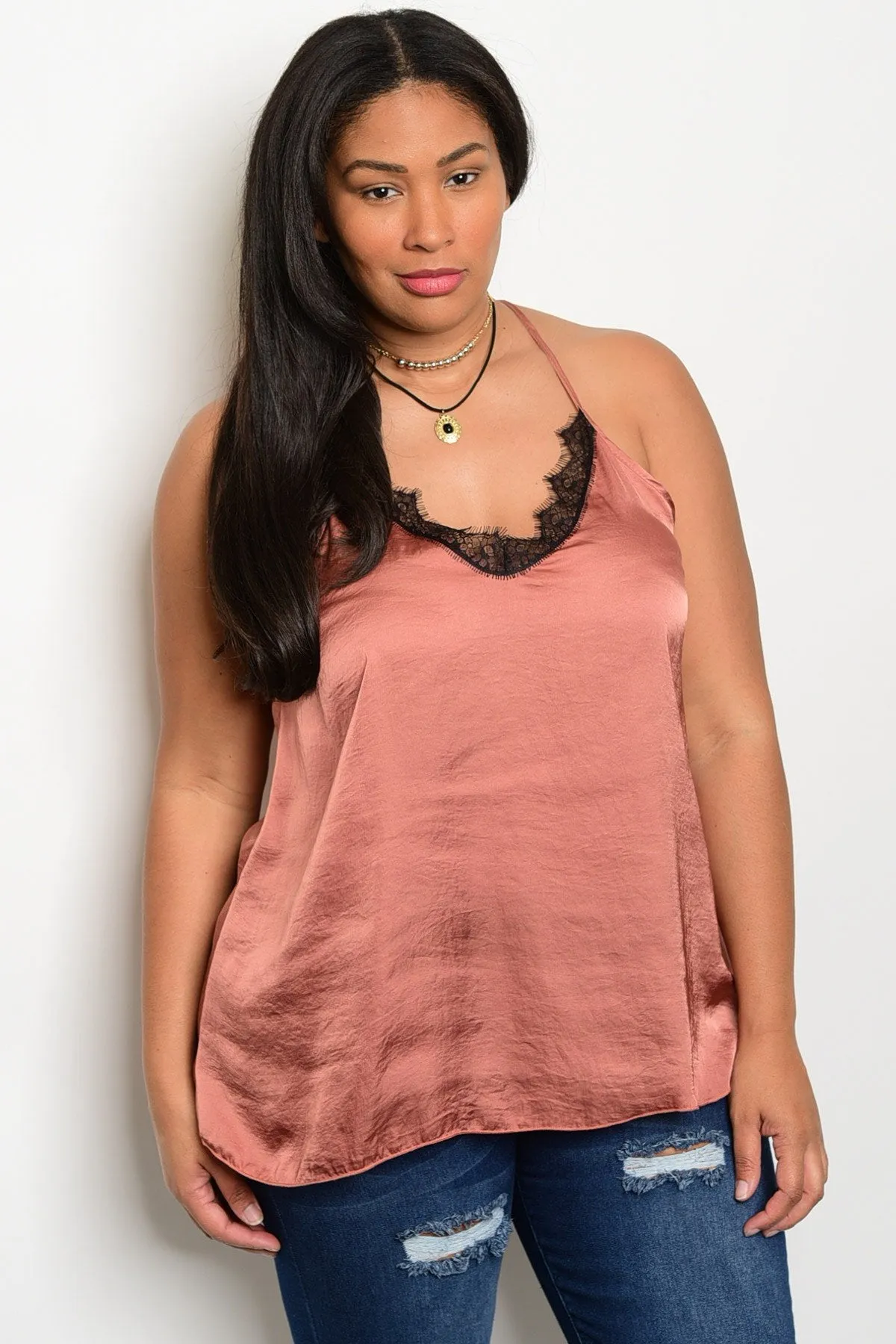 Plus Size V-Neck Sleeveless Silk Top - Mauve