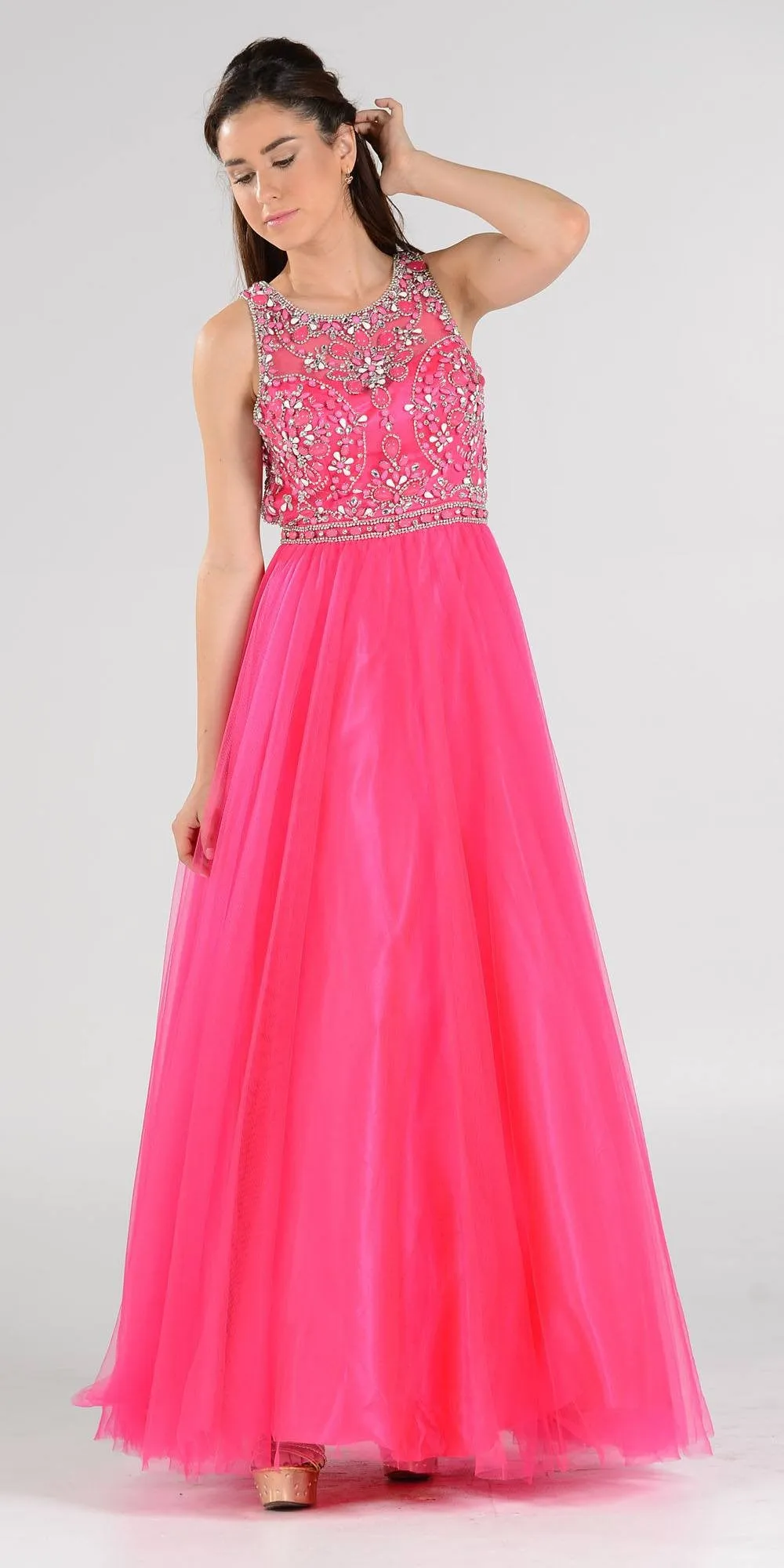 Poly USA 7940 Cut-Out Back Beaded Illusion Bodice Mesh Ball Gown