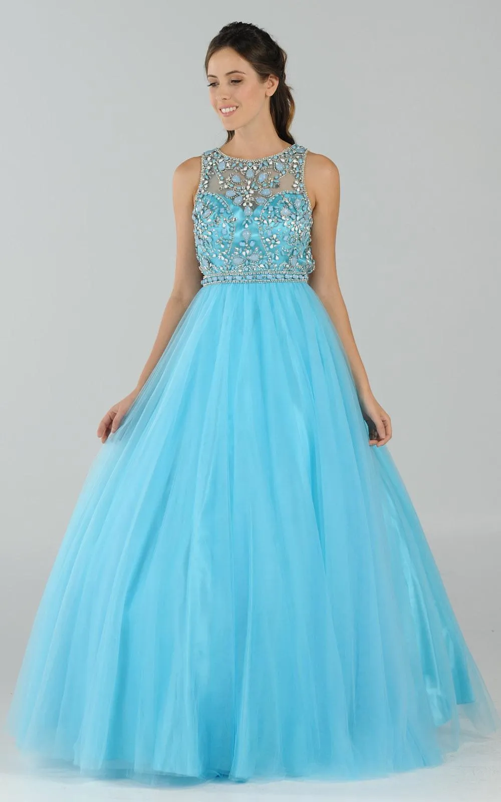 Poly USA 7940 Cut-Out Back Beaded Illusion Bodice Mesh Ball Gown