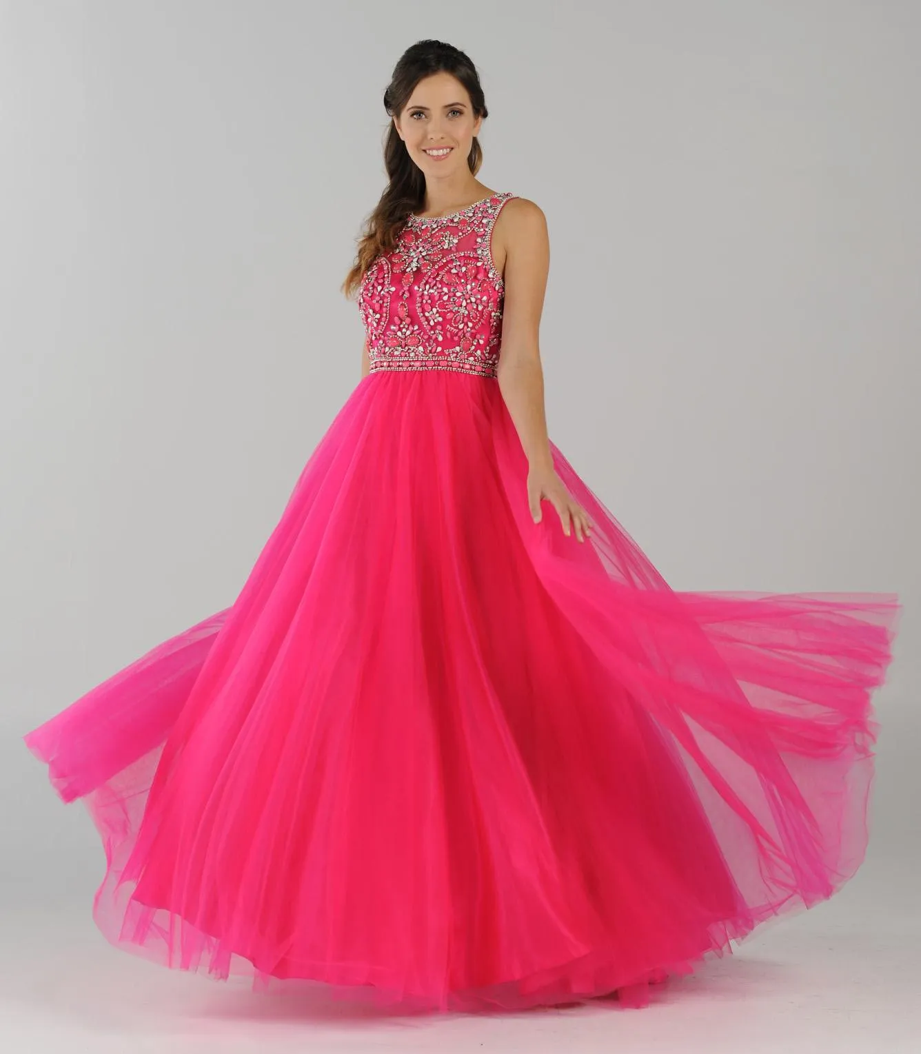 Poly USA 7940 Cut-Out Back Beaded Illusion Bodice Mesh Ball Gown