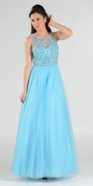 Poly USA 7940 Cut-Out Back Beaded Illusion Bodice Mesh Ball Gown