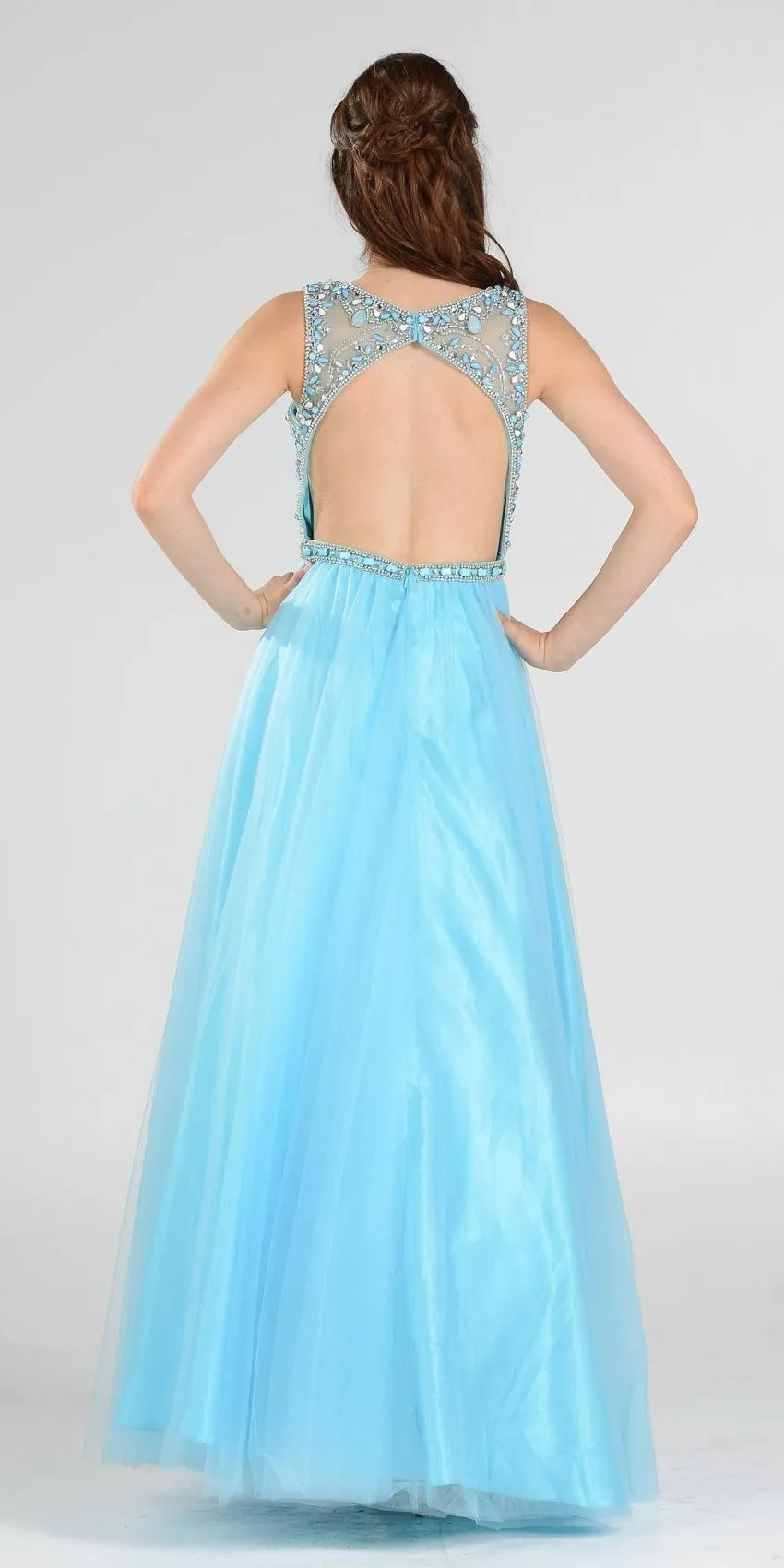 Poly USA 7940 Cut-Out Back Beaded Illusion Bodice Mesh Ball Gown