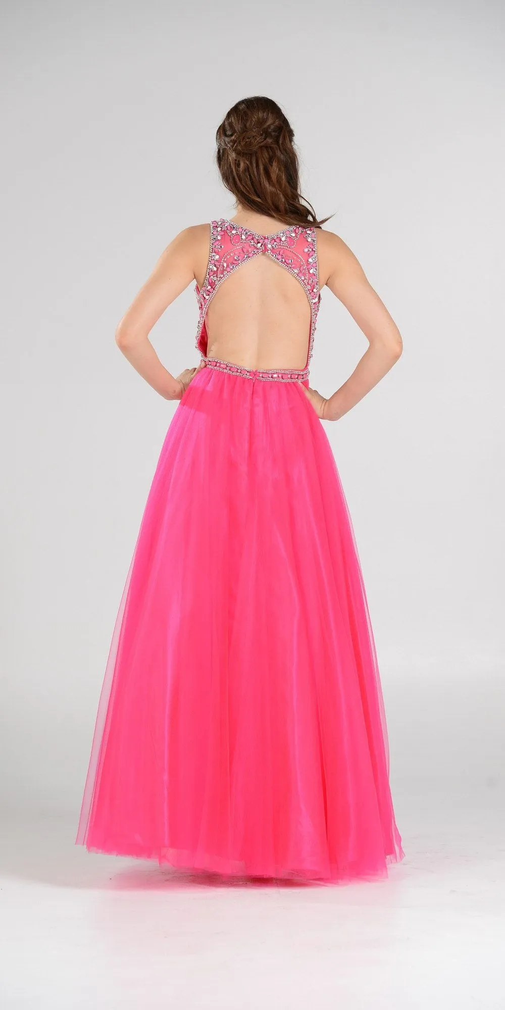 Poly USA 7940 Cut-Out Back Beaded Illusion Bodice Mesh Ball Gown