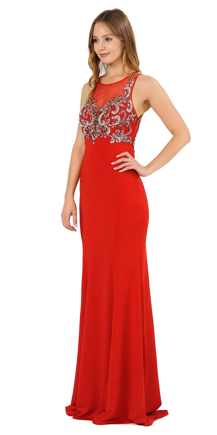 Poly USA 8348 Mermaid Sleeveless Gown with Keyhole Back