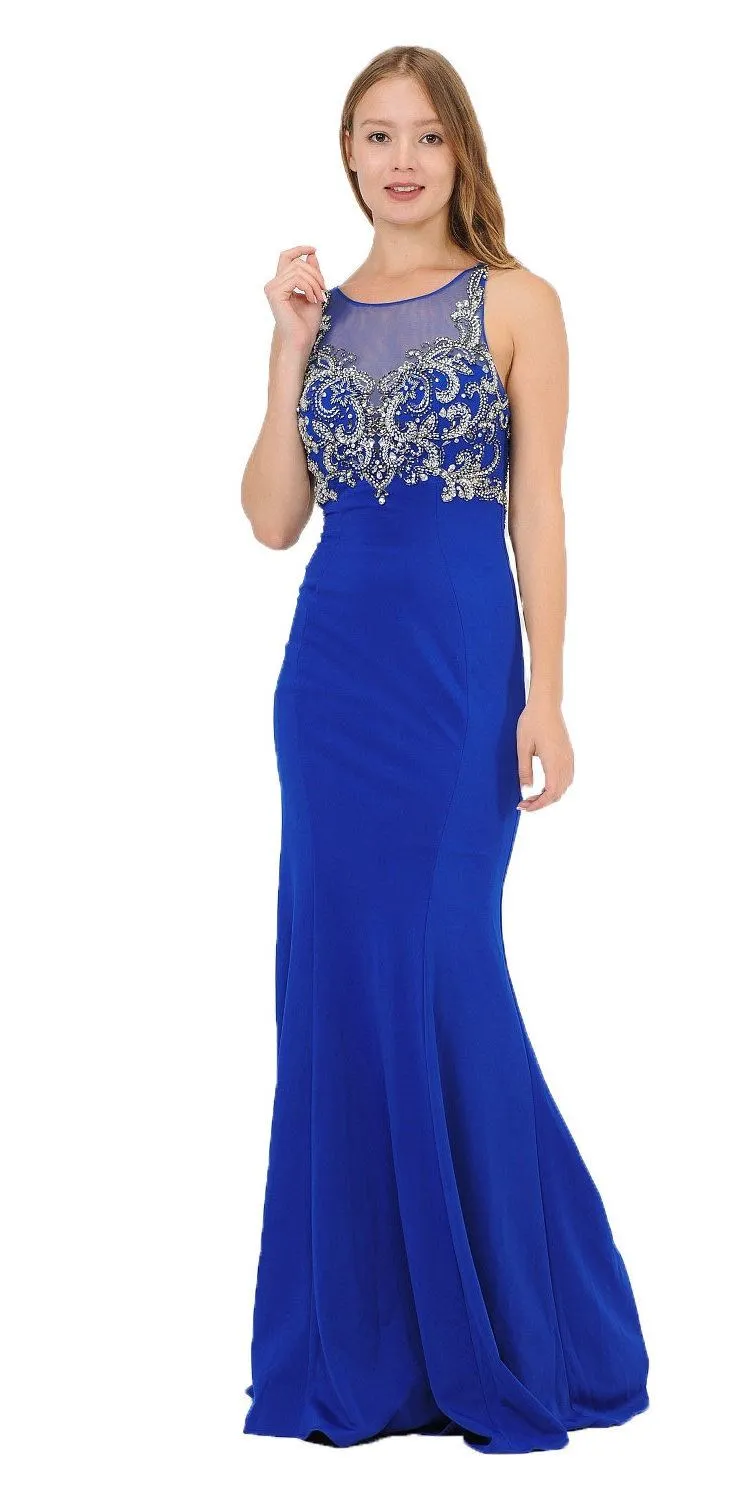 Poly USA 8348 Mermaid Sleeveless Gown with Keyhole Back