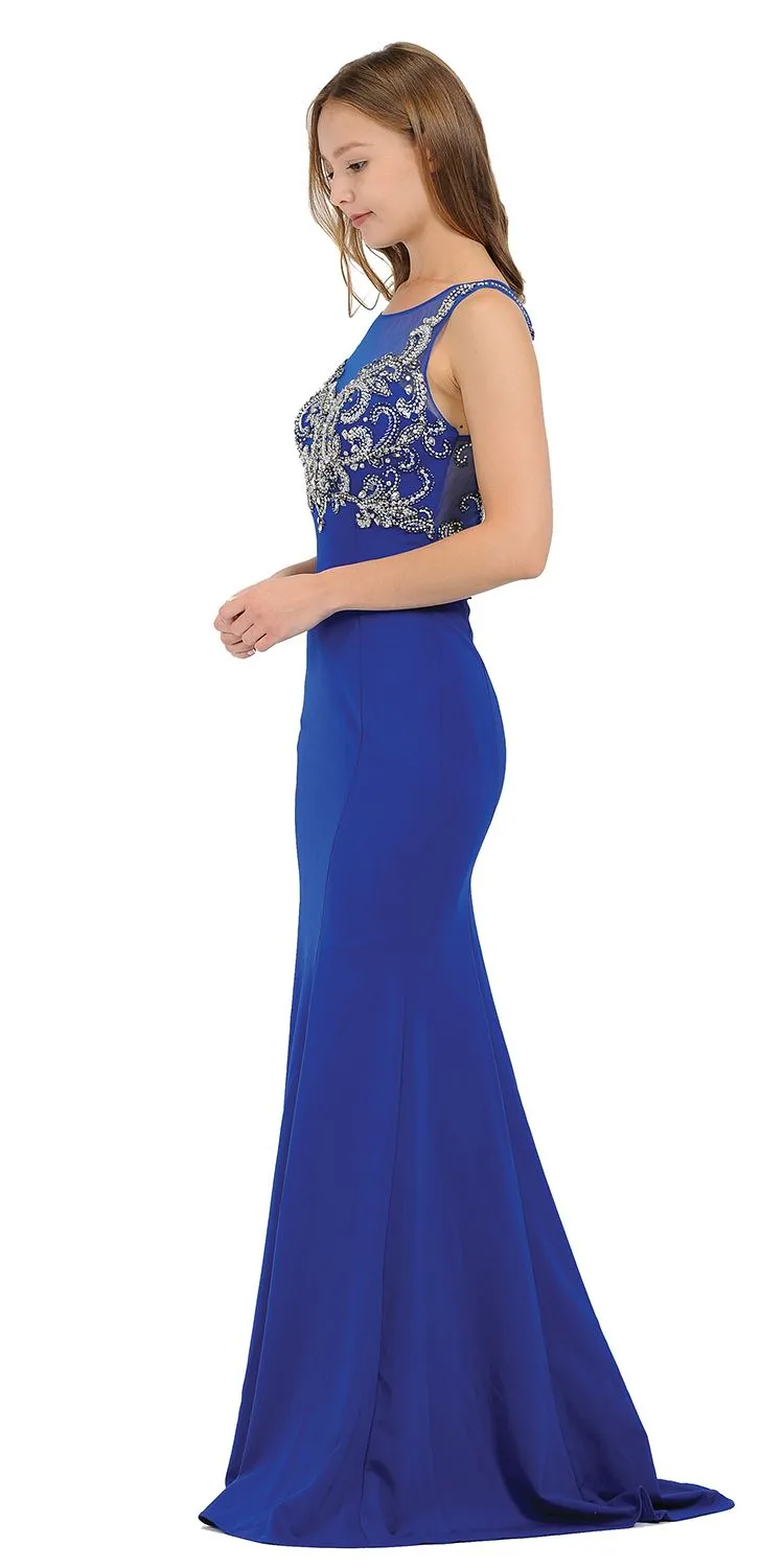 Poly USA 8348 Mermaid Sleeveless Gown with Keyhole Back
