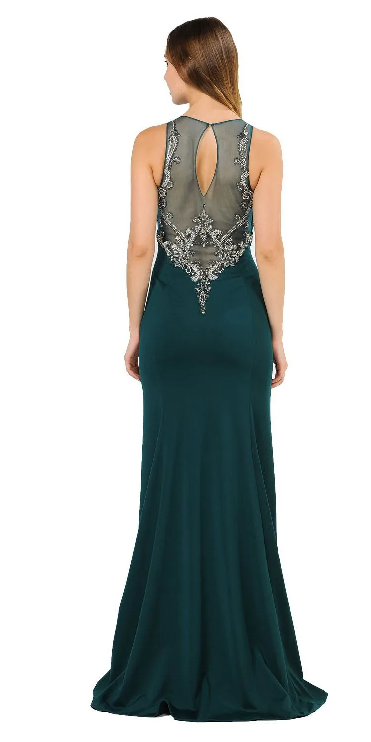 Poly USA 8348 Mermaid Sleeveless Gown with Keyhole Back