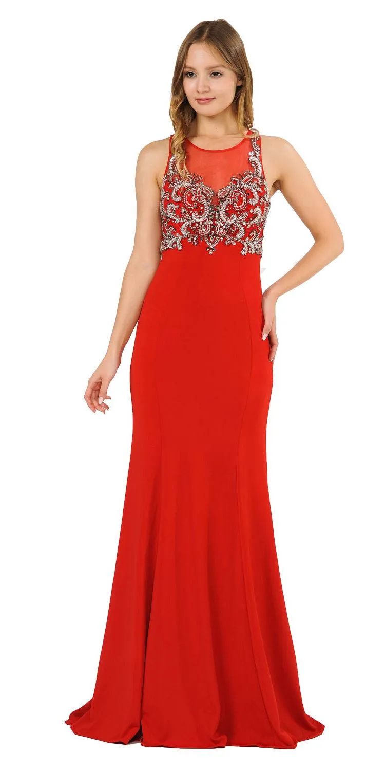 Poly USA 8348 Mermaid Sleeveless Gown with Keyhole Back