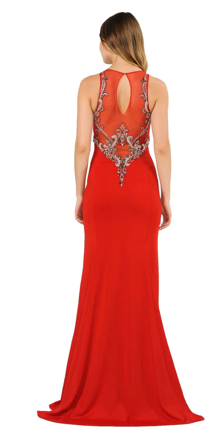Poly USA 8348 Mermaid Sleeveless Gown with Keyhole Back