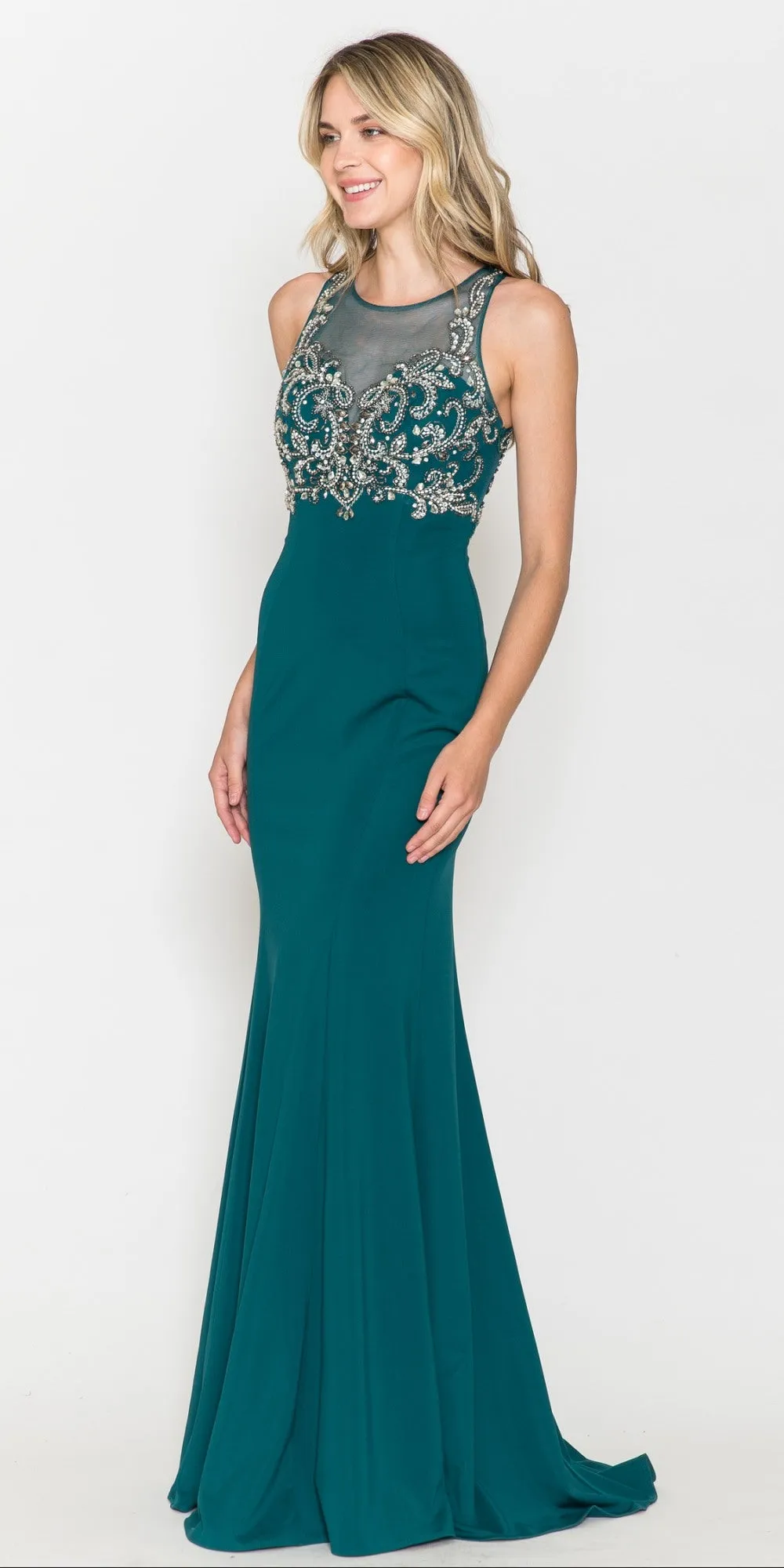 Poly USA 8348 Mermaid Sleeveless Gown with Keyhole Back