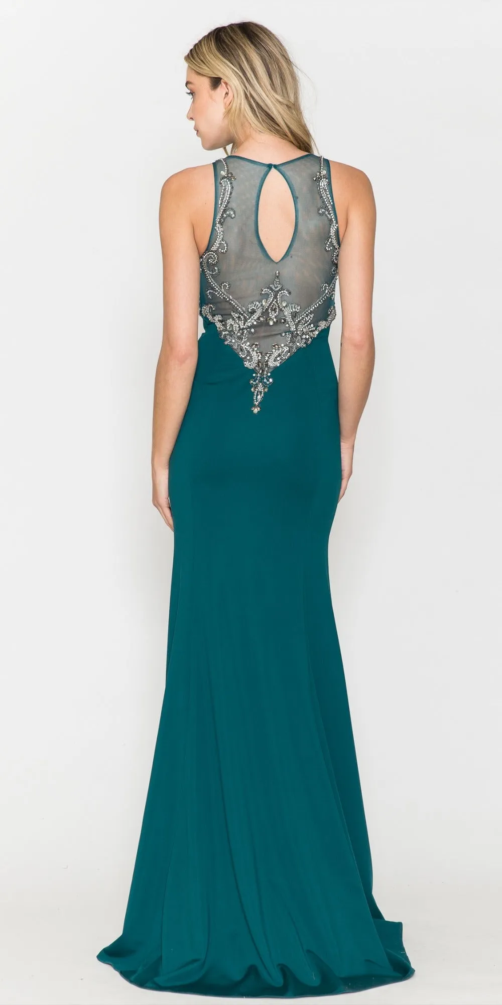 Poly USA 8348 Mermaid Sleeveless Gown with Keyhole Back