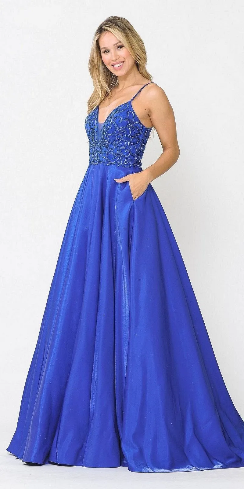 Poly USA 8576 Beaded Long Prom Dress with Pockets