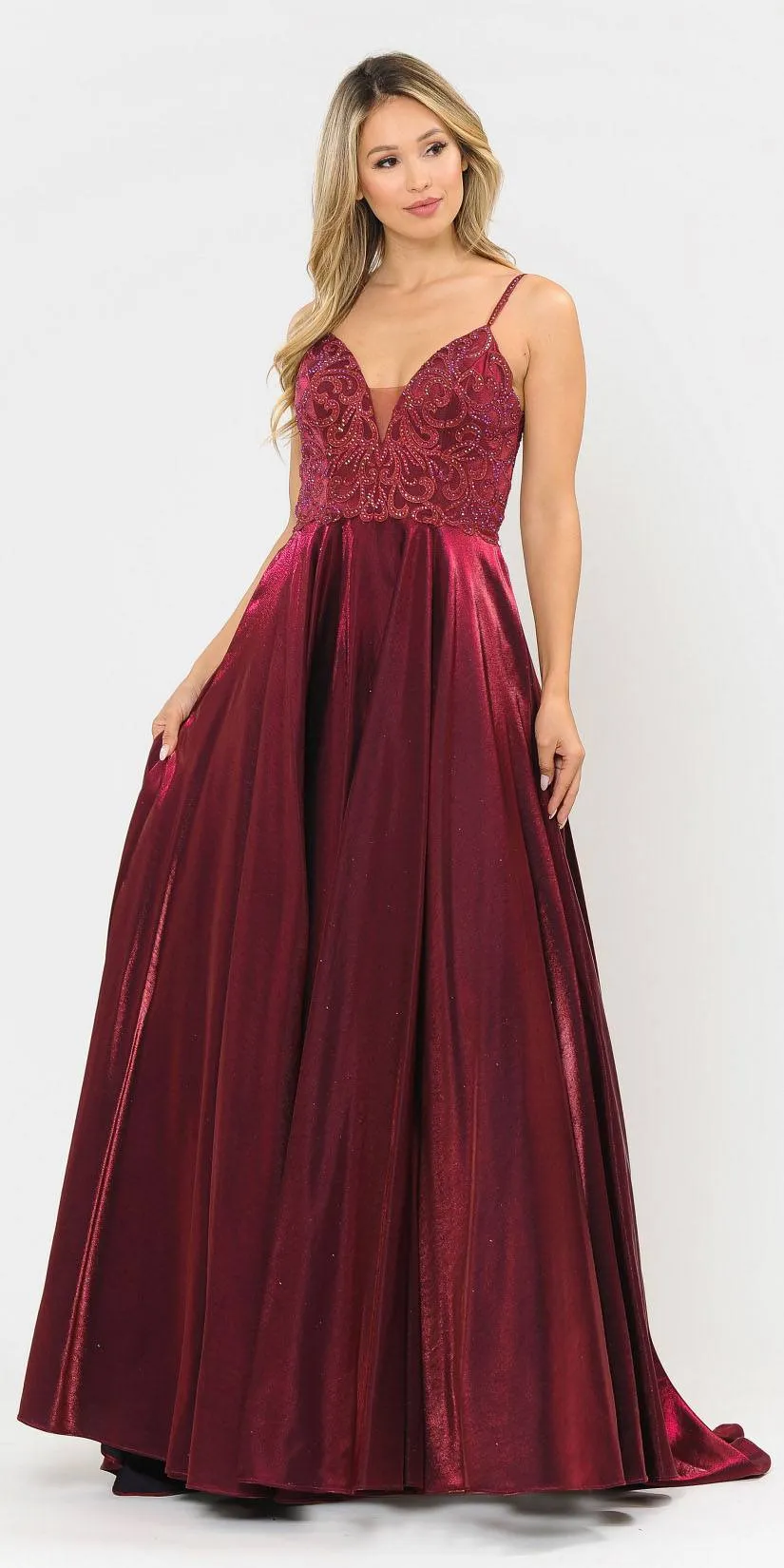 Poly USA 8576 Beaded Long Prom Dress with Pockets