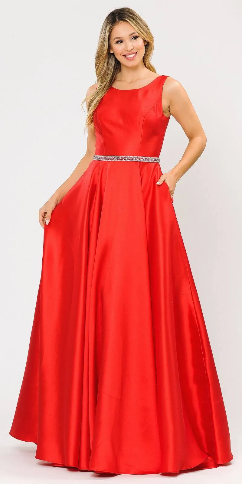 Poly USA 8678 Sleeveless Long Prom Dress Embellished Waist