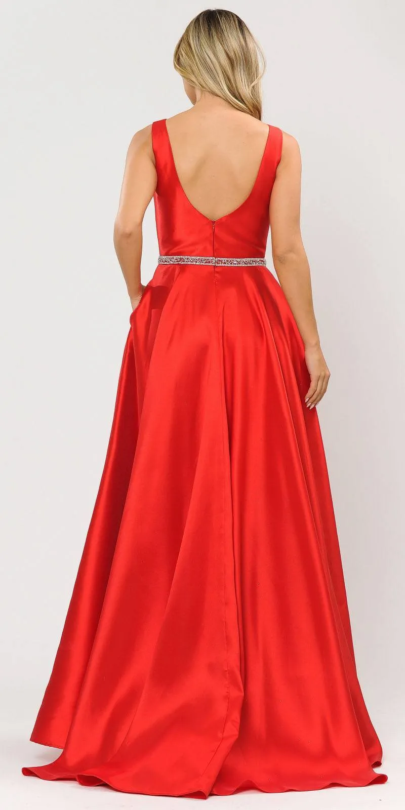 Poly USA 8678 Sleeveless Long Prom Dress Embellished Waist