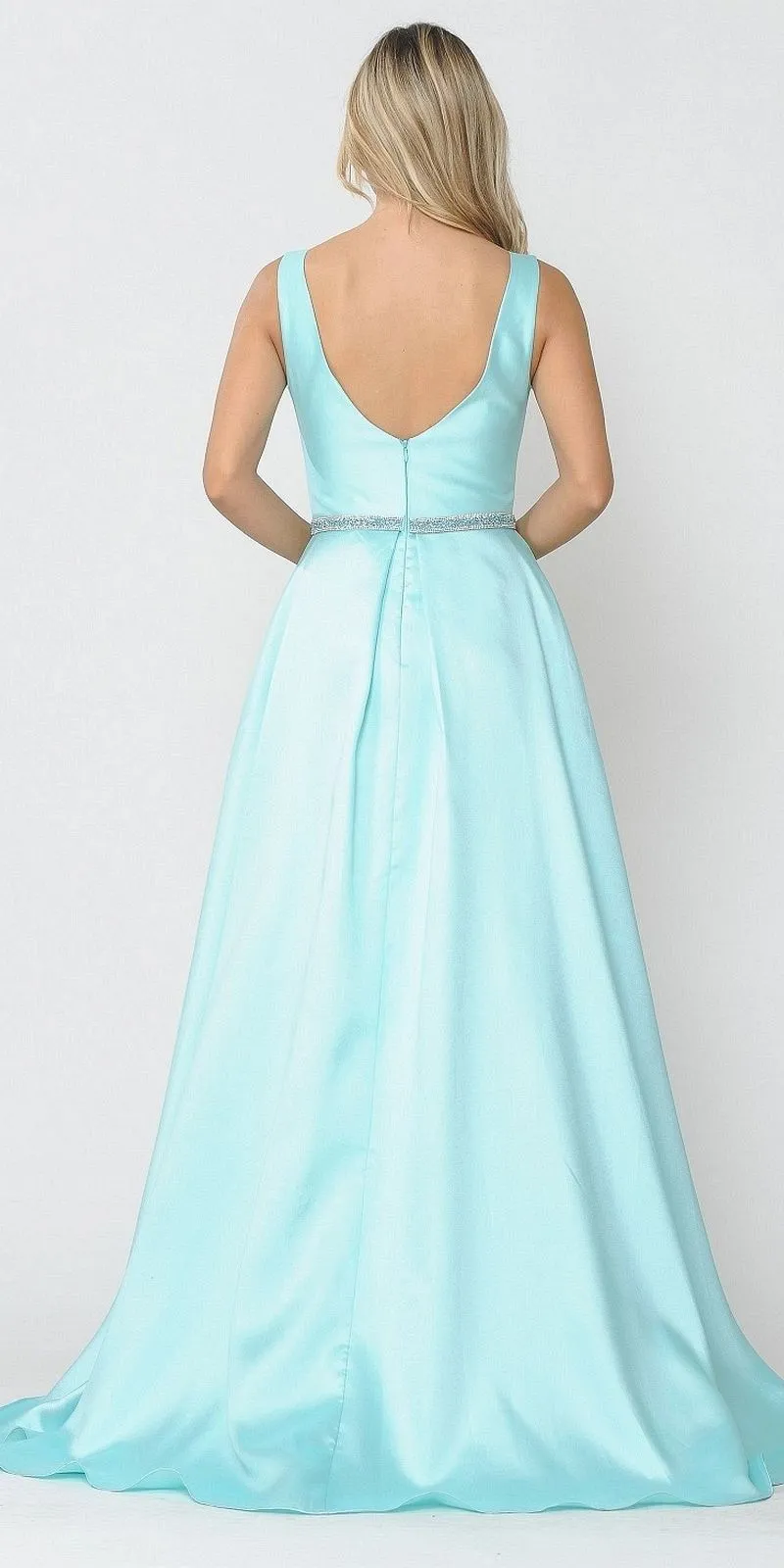 Poly USA 8678 Sleeveless Long Prom Dress Embellished Waist