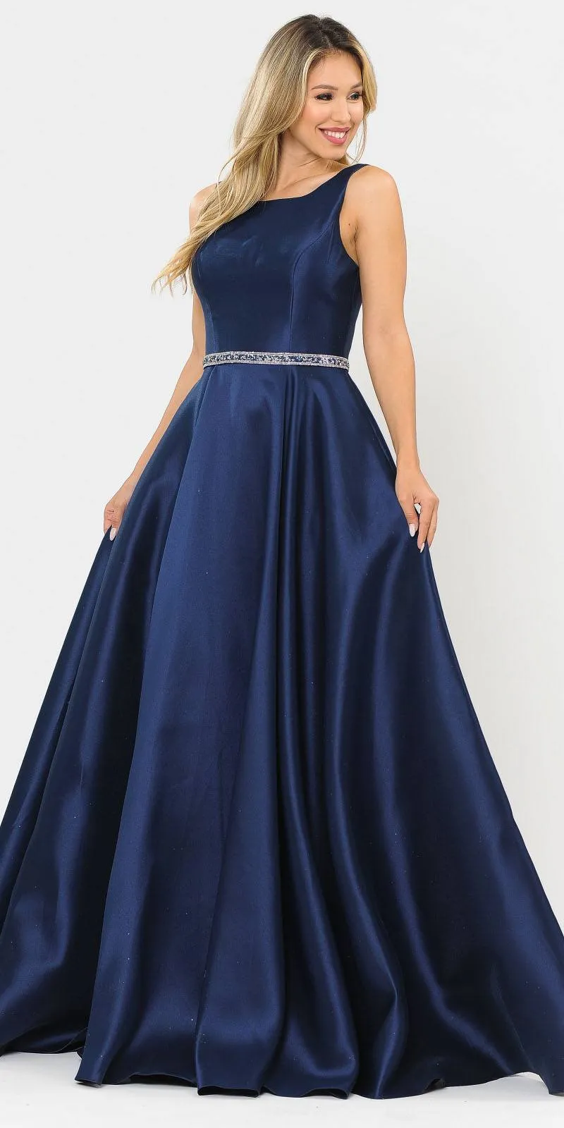 Poly USA 8678 Sleeveless Long Prom Dress Embellished Waist