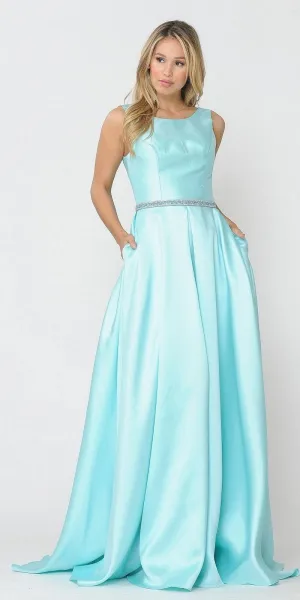 Poly USA 8678 Sleeveless Long Prom Dress Embellished Waist