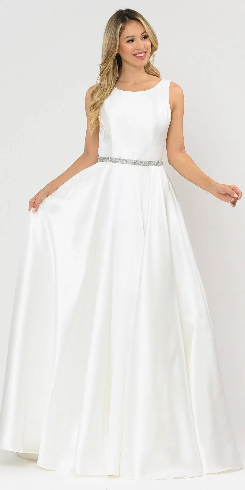 Poly USA 8678 Sleeveless Long Prom Dress Embellished Waist