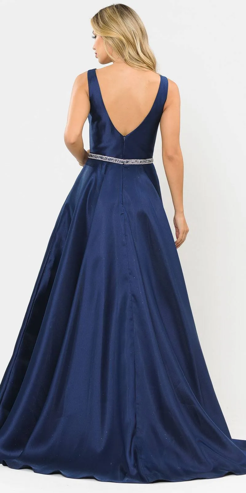 Poly USA 8678 Sleeveless Long Prom Dress Embellished Waist