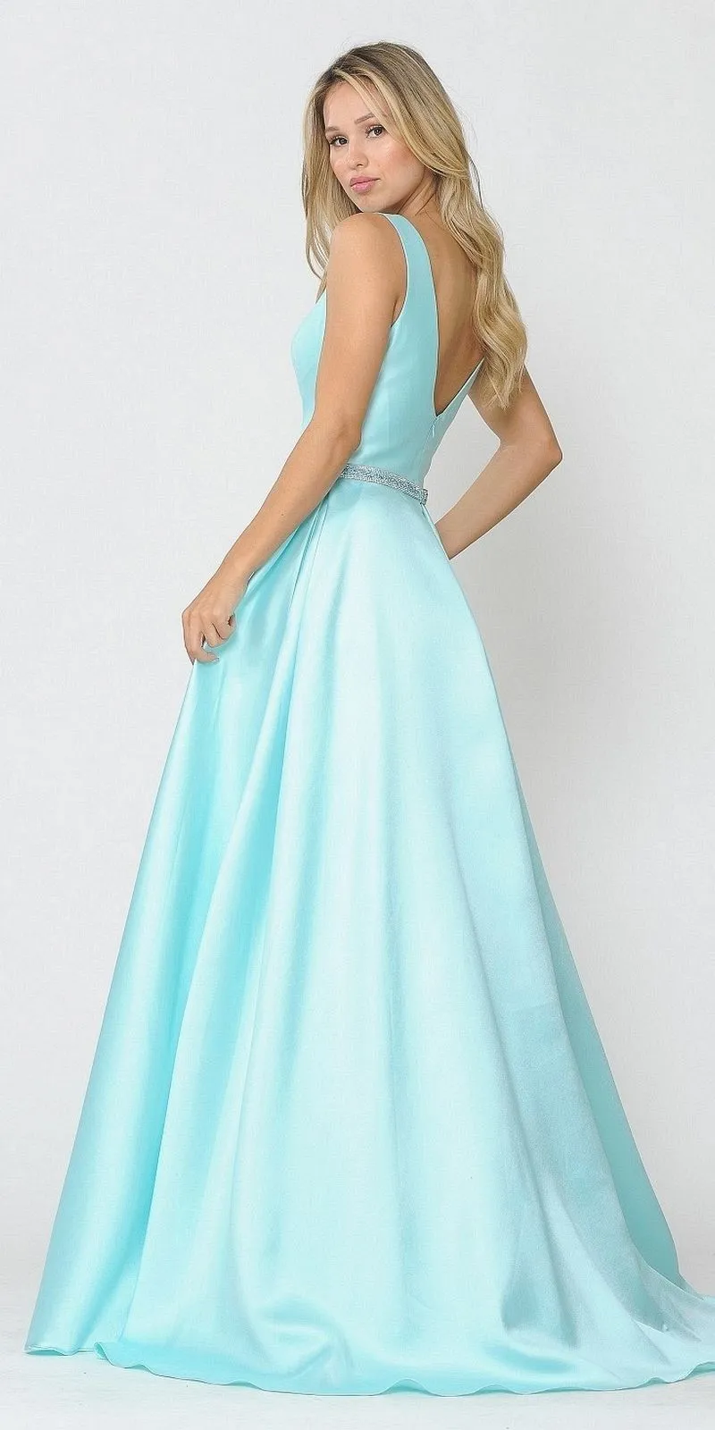 Poly USA 8678 Sleeveless Long Prom Dress Embellished Waist