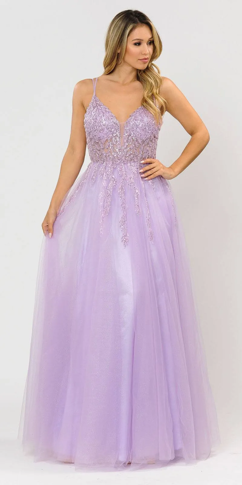 Poly USA 8718 Embellished Bodice Long Dress