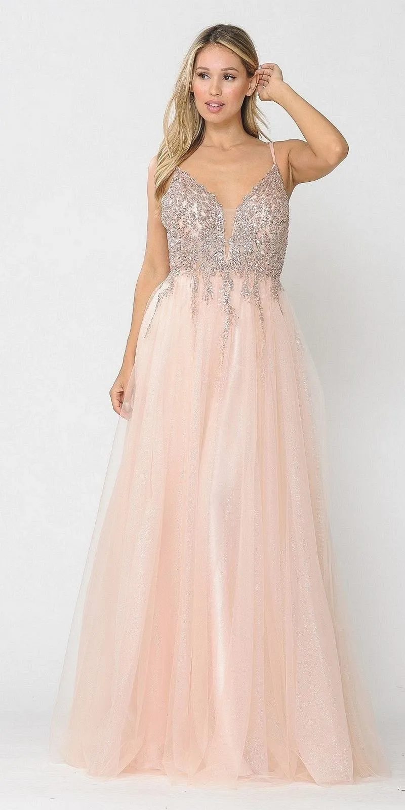 Poly USA 8718 Embellished Bodice Long Dress